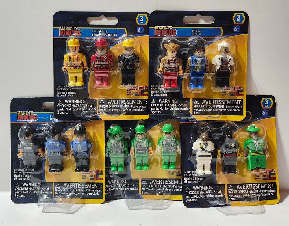 Make-It Blocks Minifigures Lot 5 Sealed Pirates Military Police Samurai Fire